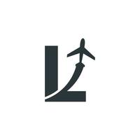 Initial Letter L Travel with Airplane Flight Logo Design Template Element vector