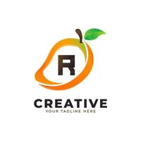 Letter R logo in fresh Mango Fruit with Modern Style. Brand Identity Logos Designs Vector Illustration Template