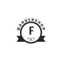 inspiración para el diseño de la insignia y el logotipo de la barbería vintage de la letra f vector