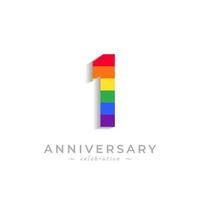 Celebración del aniversario de 1 año con el color del arco iris para el evento de celebración, la boda, la tarjeta de felicitación y la invitación aislada en el fondo blanco vector