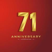 71 Year Anniversary Celebration with Golden Shiny Color for Celebration Event, Wedding, Greeting card, and Invitation Card Isolated on Red Background vector