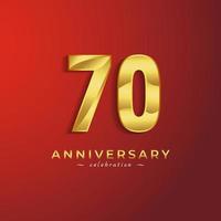 Celebración del aniversario de 70 años con color dorado brillante para eventos de celebración, bodas, tarjetas de felicitación y tarjetas de invitación aisladas en fondo rojo vector