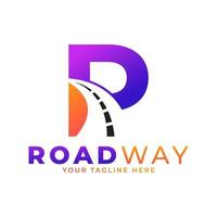 Initial P Road Way Logo Design Icon Vector Graphic. Concept of Destination, Address, Position and Travel