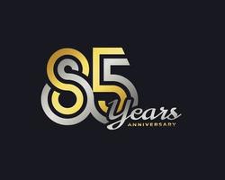 85 Year Anniversary Celebration with Handwriting Silver and Gold Color for Celebration Event, Wedding, Greeting card, and Invitation Isolated on Dark Background vector