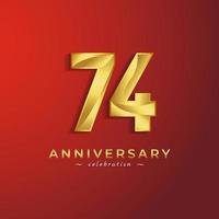 Celebración del aniversario de 74 años con color dorado brillante para eventos de celebración, bodas, tarjetas de felicitación y tarjetas de invitación aisladas en fondo rojo vector