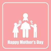 Happy Mother's Day Mom and Children Stick Figure Monochrome vector