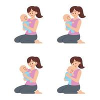 Mother holding sad baby flat cartoon set vector