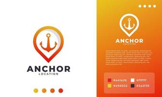 Anchor with pin location map logo design template illustration vector