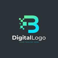 Tech Letter B Logo. Blue and Green Geometric Shape with Square Pixel Dots. Usable for Business and Technology Logos. Design Ideas Template Element. vector