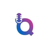 Letter Q Podcast Record Logo. Alphabet with Microphone Icon Vector Illustration