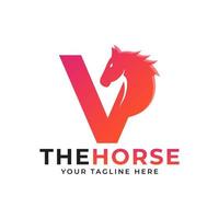 letra inicial creativa v con concepto de vector de logotipo de cabeza de caballo o semental