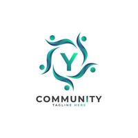 Community Initial Letter Y Connecting People Logo. Colorful Geometric Shape. Flat Vector Logo Design Template Element.