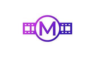 Initial Letter M Circle with Reel Stripes Filmstrip for Film Movie Cinema Production Studio Logo Inspiration vector