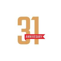 31 Year Anniversary Celebration with Red Ribbon Vector. Happy Anniversary Greeting Celebrates Template Design Illustration vector