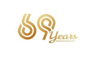 Celebración del aniversario de 69 años con escritura a mano en color dorado para eventos de celebración, bodas, tarjetas de felicitación e invitaciones aisladas en fondo blanco vector