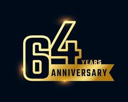 64 Year Anniversary Celebration with Shiny Outline Number Golden Color for Celebration Event, Wedding, Greeting card, and Invitation Isolated on Dark Background vector