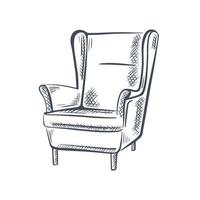 Armchair hand engraving isolated object vector