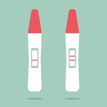 Two pregnancy tests. Positive and negative results. Simple objects on a blue background. Problems with pregnancy, infertility, fertilization, conception. Flat vector illustration