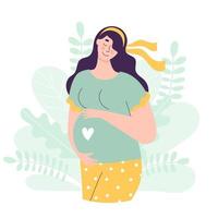 Beautiful cute pregnant woman. Concept of planning pregnancy, fertilization, conception, successful motherhood. Flat vector character