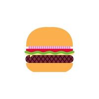 Ilustración de diseño de ilustración de vector de hamburguesa de diseño plano de deliciosa hamburguesa. productos de comida rápida en estilo plano sobre fondo blanco. ilustración vectorial