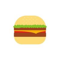 Ilustración de diseño de ilustración de vector de hamburguesa de diseño plano de deliciosa hamburguesa. productos de comida rápida en estilo plano sobre fondo blanco. ilustración vectorial