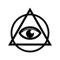 All seeing eye symbol. Eye of Providence. Masonic symbol. All seeing eye inside triangle pyramid. New World Order. Sacred geometry, religion, spirituality, occultism. Isolated vector illustration