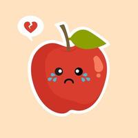 Cute and funny red apple character, mascot, decoration element, cartoon vector illustration isolated on color background. Red apple funny character, concept of health care for kids. Kawaii Apple