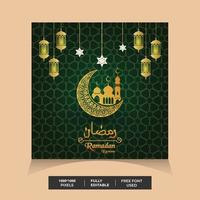 plantilla de publicación en redes sociales para ramadan kareem o deseo con diseño de luna, vector de diseño de plantilla de publicación en redes sociales brillante ramadan kareem.