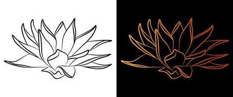 Water lily flower outline icon, simple doodle sketch line art style, black and gold floral botany set. Beauty elegant logo design. Graphic isolated symbol drawing. Flat shape, wedding tattoo card. vector