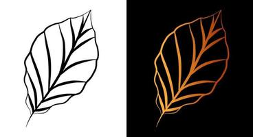 Leaf outline icon, simple doodle sketch line art style, black and gold floral botany set. Beauty elegant logo design element. Graphic isolated symbol drawing. Flat leaves shape. Wedding print card. vector