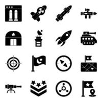 paquete de iconos de glifos de equipo militar vector