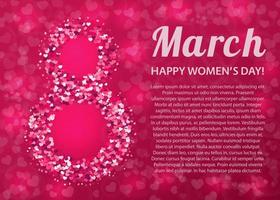 International women's day pink banner. March 8 bright vector background with hearts. Easy to edit design template for your artworks.