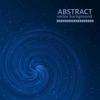 Blue wavy cosmic background. Glowing spiral and sparkling particles. Futuristic vector illustration. Easy to edit design template.