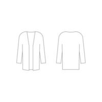 Woman cardigan clothes outline template with long sleeve. Cardigan technical mockup in front and back view. Vector illustration