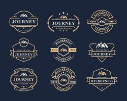 Set of Vintage Retro Badge Wilderness Mountain Adventure Logo for Outdoor Camp Emblem Design Template vector