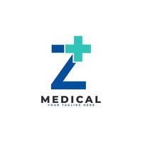 Letter Z cross plus logo. Usable for Business, Science, Healthcare, Medical, Hospital and Nature Logos. vector