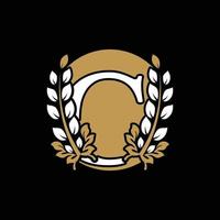 Initial Letter C Linked Monogram Golden Laurel Wreath with Circle Logo. Graceful Design for Restaurant, Cafe, Brand name, Badge, Label, luxury identity vector