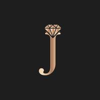 letra dorada lujo j con símbolo de diamante. inspiración de diseño de logotipo de diamante premium vector
