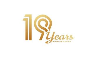 19 Year Anniversary Celebration with Handwriting Golden Color for Celebration Event, Wedding, Greeting card, and Invitation Isolated on White Background vector