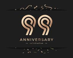 99 Year Anniversary Celebration Logotype Style Design. Happy Anniversary Greeting Celebrates Event with Golden Multiple Line and Confetti Isolated on Dark Background Design Illustration vector