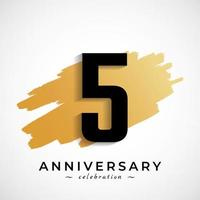 5 Year Anniversary Celebration with Gold Brush Symbol. Happy Anniversary Greeting Celebrates Event Isolated on White Background vector