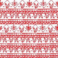 Vector seamless pattern in ethnic style. Leaves and geometric ornament. Red drawing on white background. Good print for wrapping paper, packaging design, wallpaper, ceramic tiles, and textile