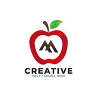 Letter M logo in fresh Apple Fruit with Modern Style. Brand Identity Logos Designs Vector Illustration Template