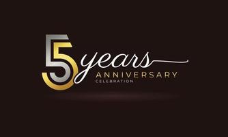 5 Year Anniversary Celebration Logotype with Linked Multiple Line Silver and Golden Color for Celebration Event, Wedding, Greeting Card, and Invitation Isolated on Dark Background vector