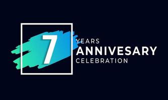 7 Year Anniversary Celebration with Blue Brush and Square Symbol. Happy Anniversary Greeting Celebrates Event Isolated on Black Background vector