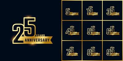 Set of Year Anniversary Celebration with Shiny Outline Number Golden Color for Celebration Event, Wedding, Greeting card, and Invitation Isolated on Dark Background vector