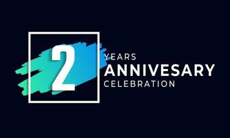 2 Year Anniversary Celebration with Blue Brush and Square Symbol. Happy Anniversary Greeting Celebrates Event Isolated on Black Background vector