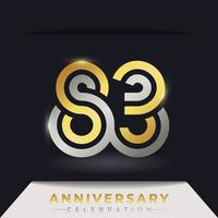 Celebración del aniversario de 83 años con varias líneas vinculadas de color dorado y plateado para eventos de celebración, bodas, tarjetas de felicitación e invitaciones aisladas en un fondo oscuro vector