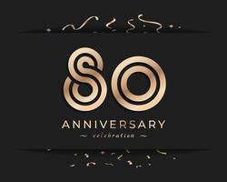 Diseño de estilo de logotipo de celebración de aniversario de 80 años. el saludo de feliz aniversario celebra el evento con múltiples líneas doradas y confeti aislado en la ilustración de diseño de fondo oscuro vector