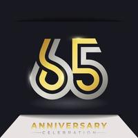 65 Year Anniversary Celebration with Linked Multiple Line Golden and Silver Color for Celebration Event, Wedding, Greeting card, and Invitation Isolated on Dark Background